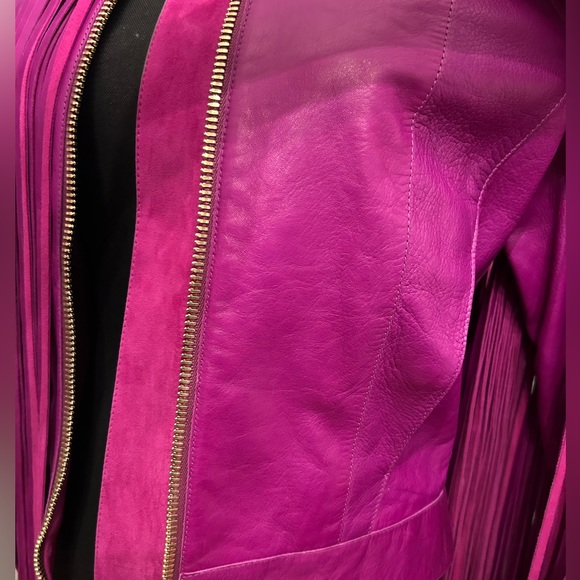 ROBERTO CAVALLI Fringed Nappa Leather Jacket In Purple, size IT40 - Picture 7 of 10